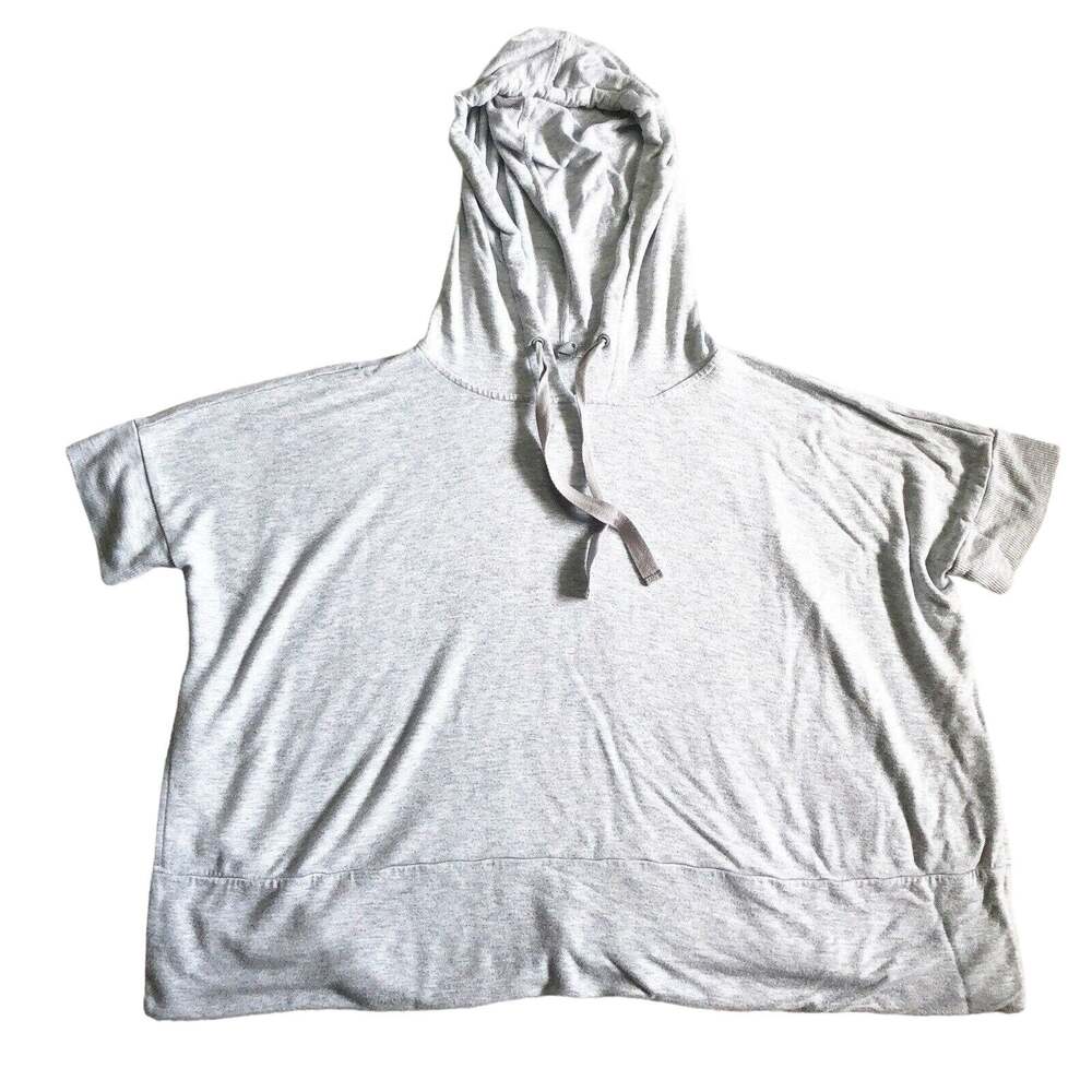 Lou & Grey Signature Soft XS Oversized Gray Hooded Short Sleeve Poncho Top